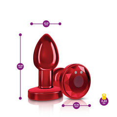 Cheeky Charms Red Rechargeable Vibrating Metal Butt Plug w Remote Small-3