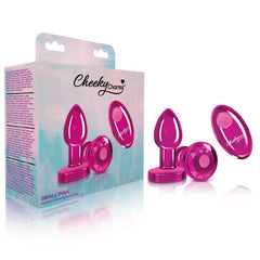 Cheeky Charms Pink Rechargeable Vibrating Metal Butt Plug w Remote Small-3