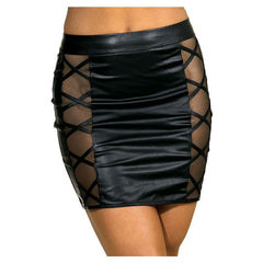 Stretch Wetlook Mesh Criss Cross Skirt Black-0