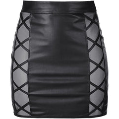 Stretch Wetlook Mesh Criss Cross Skirt Black-2