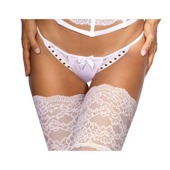 Microfiber and Lace G-String with Studs White-0