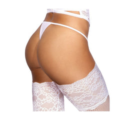 Microfiber and Lace G-String with Studs White-2