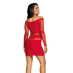 Off The Shoulder Mesh Panel Dress Red-0