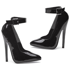 Fetish Pump w Ankle Strap Black 6in-0