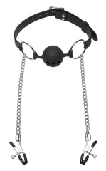 Hinder Breathable Silicone Ball Gag With Nipple Clamps