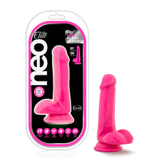 Neo Elite 6in Silicone Dual Density Cock with Balls Neon Pink