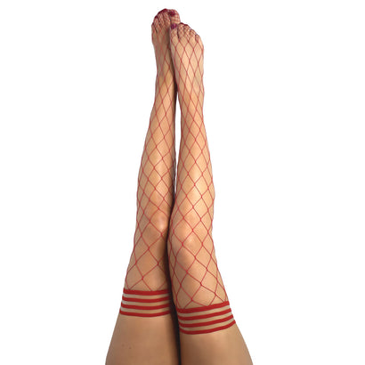 Kixies CLAUDIA Large Diamond Red Fishnet Thigh Highs-0