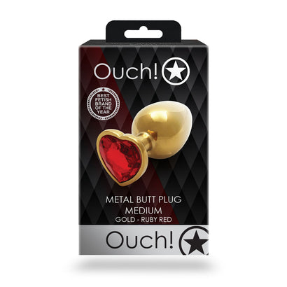 OUCH! Heart Gem Gold Butt Plug - Medium-0