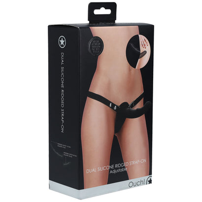 OUCH! Dual Silicone Ridged Strap-On - Black-0