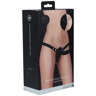 OUCH! Silicone Ridged Strap-On - Black-0