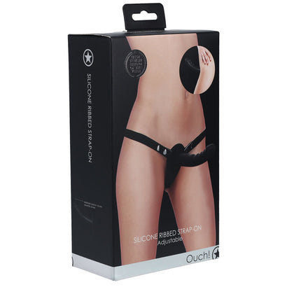 OUCH! Silicone Ribbed Strap-On - Black-0