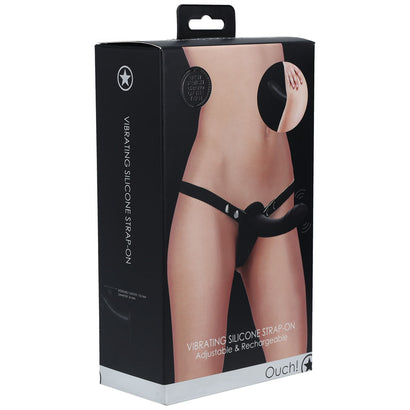 OUCH! Vibrating Silicone Strap-On - Black-0