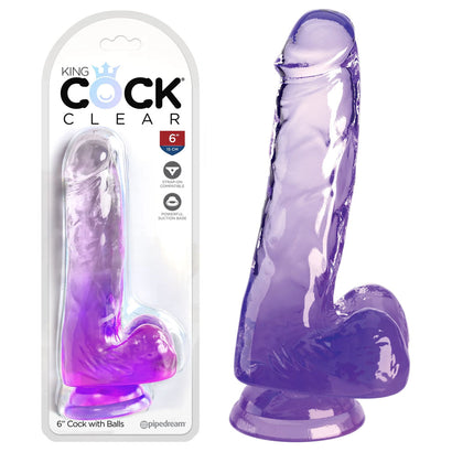 King Cock Clear 6'' Cock with Balls - Purple-0