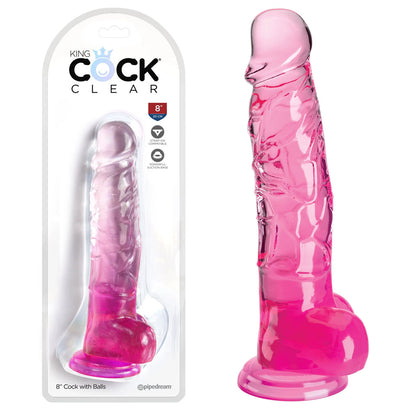 King Cock Clear 8'' Cock with Balls - Pink-0